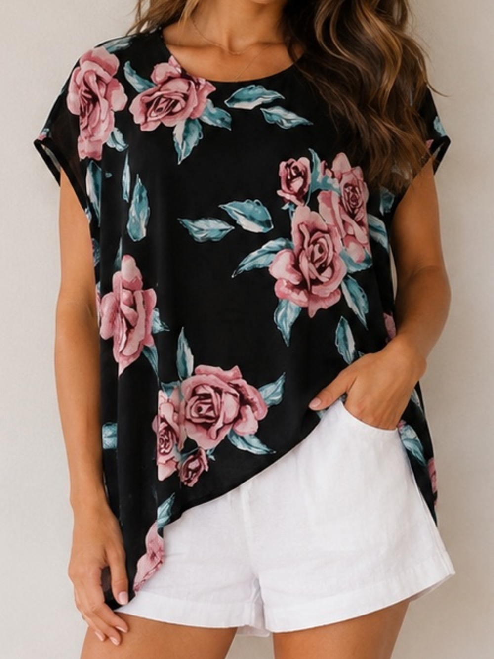 Show Me Your Mumu Medium Black Floral Rose Print Shift Dress Boho Romantic